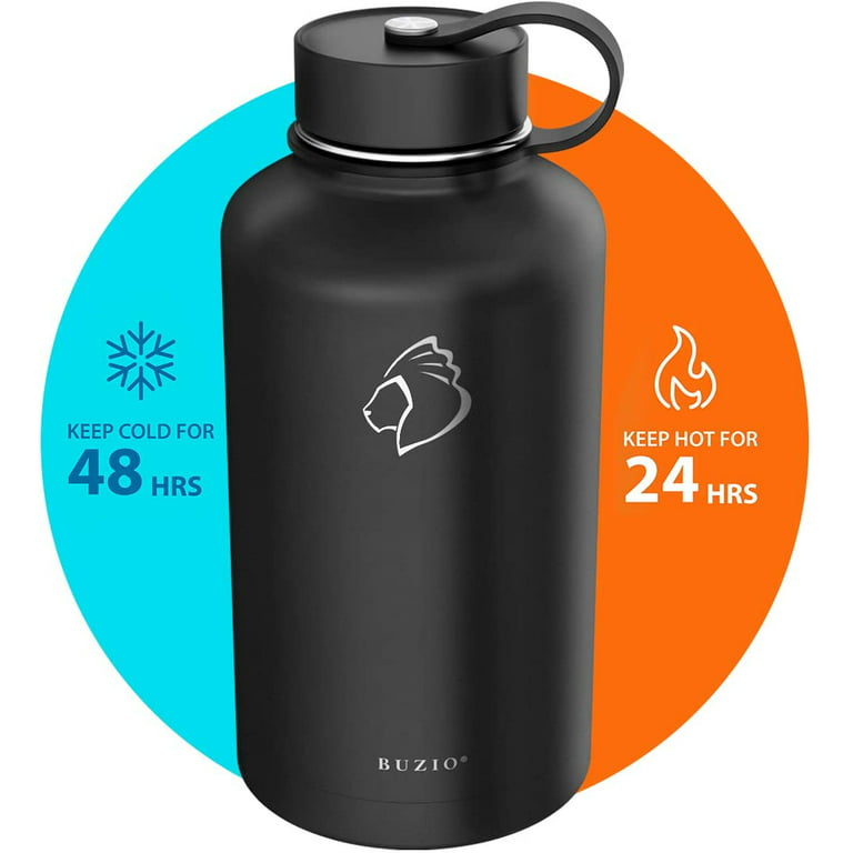 BUZIO Vacuum Insulated Stainless Steel Water Bottle 40oz with 128oz  Insulated Three Caps Water Bottle, BPA Free Double Wall Water Flask with  Carrying