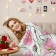 thumbnail image 2 of Valentines Fleece Throw Blanket Lightweight Pink Poppy Floral Leaf Botanical Pastoral Plant Fuzzy Flannel Throws Super Soft Cozy Flannel Blanket for Couch, Sofa, Bed, Travel 50"x60", 2 of 9