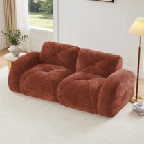 80.3" 2-seater boneless Sofa,Red Soft Velvet sofa with 32D High Density Sponge,Fits Living Rooms