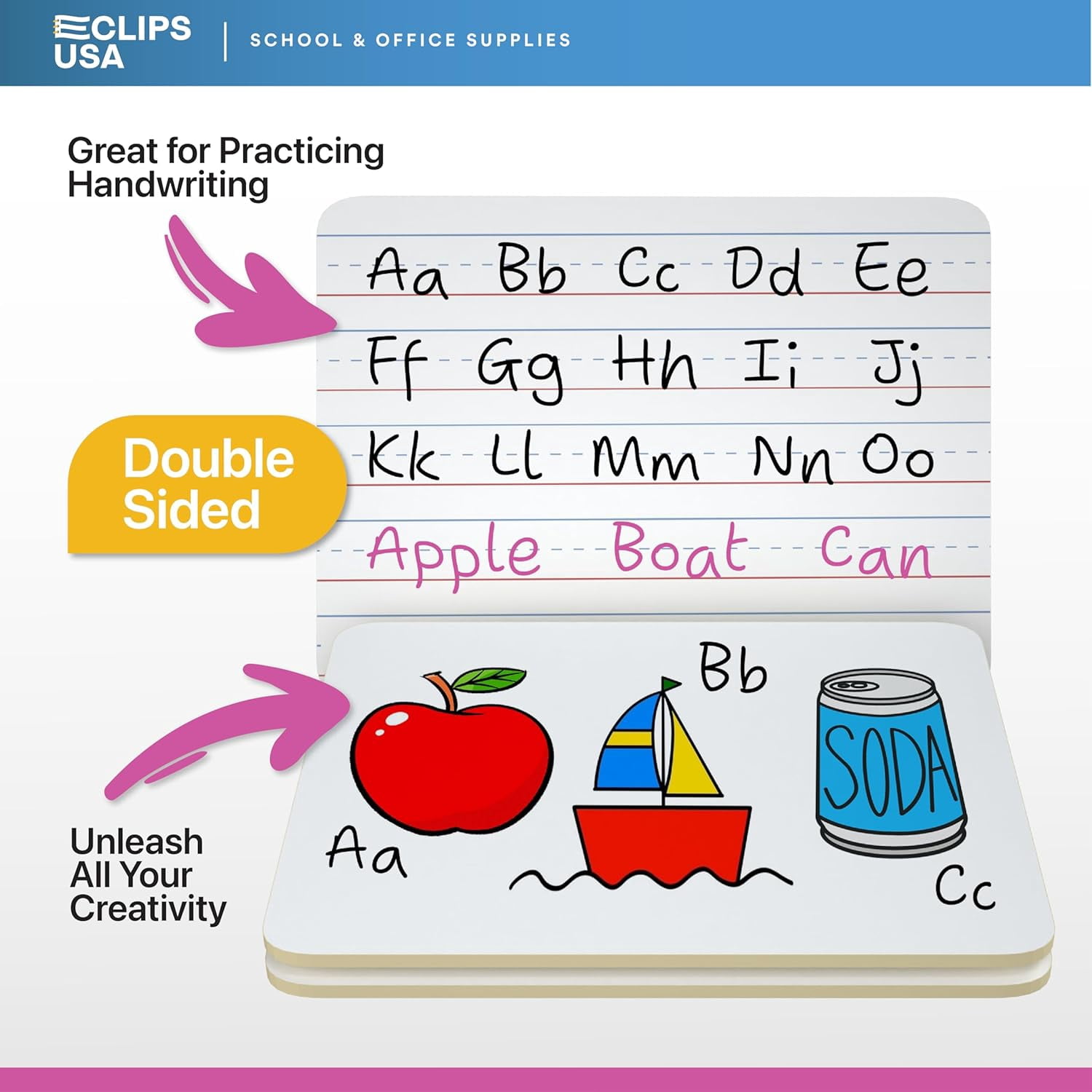 E-Clips USA Ruled Dry Erase Board, Double-Sided Mini White Board, 9” x 12”, 25-Pack