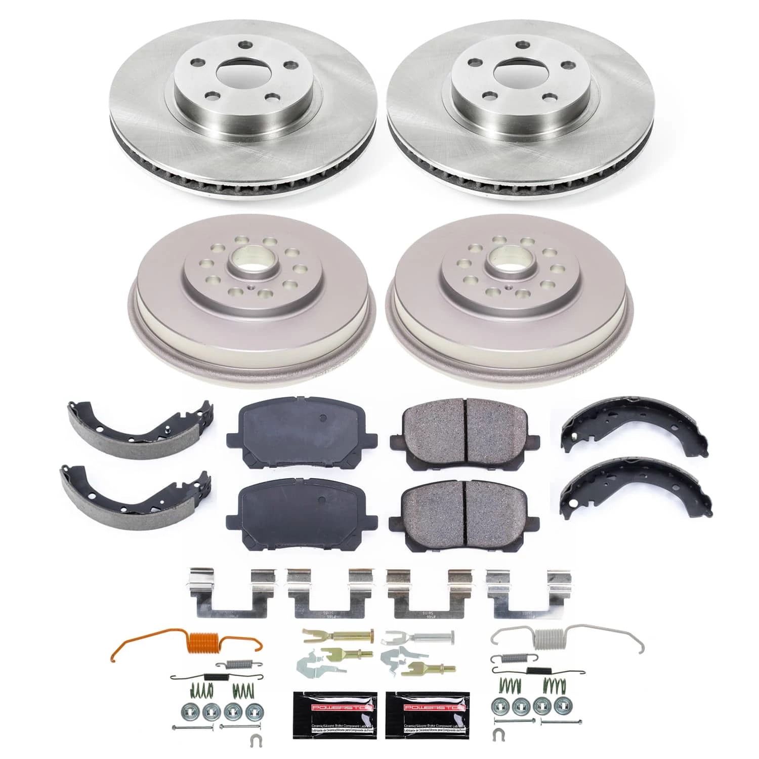 PowerStop Front and Rear Stock Replacement Brake Pad Rotor Drum and Shoe Kit KOE15536DK