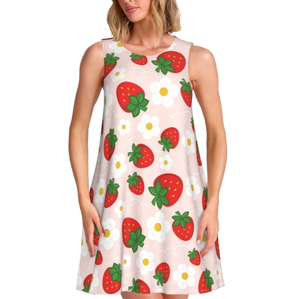 Disketp Strawberry Floral para Vestido sin Mangas para Mujeres, Vestidos de Verano para Mujeres, Casual y Holgado para la Playa