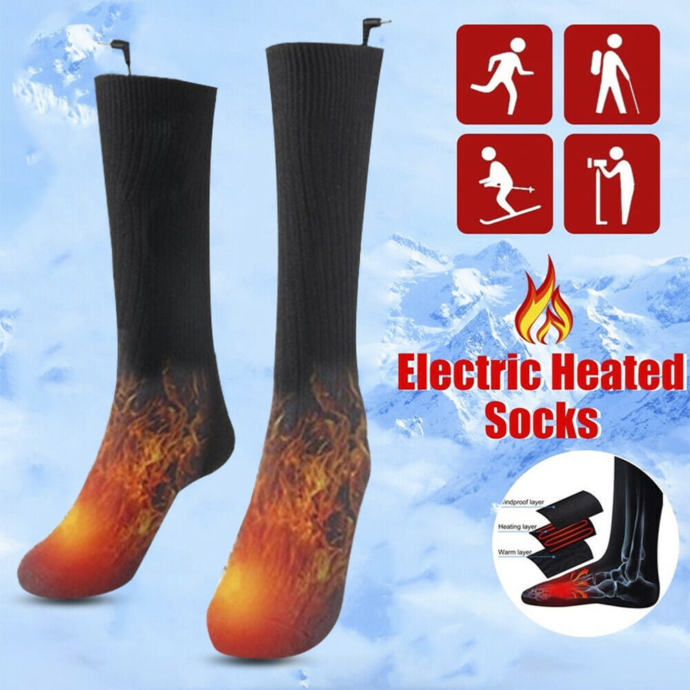 3V Electric Heated Sock Outdoor Sports Winter Foot Warmer Cotton 2-Layer Socks 