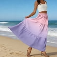 thumbnail image 6 of LWavelet Women Ombre Tiered Maxi Skirt Elastic High Waist With Pockets Casual Long Skirt Purple Pink M, 6 of 6