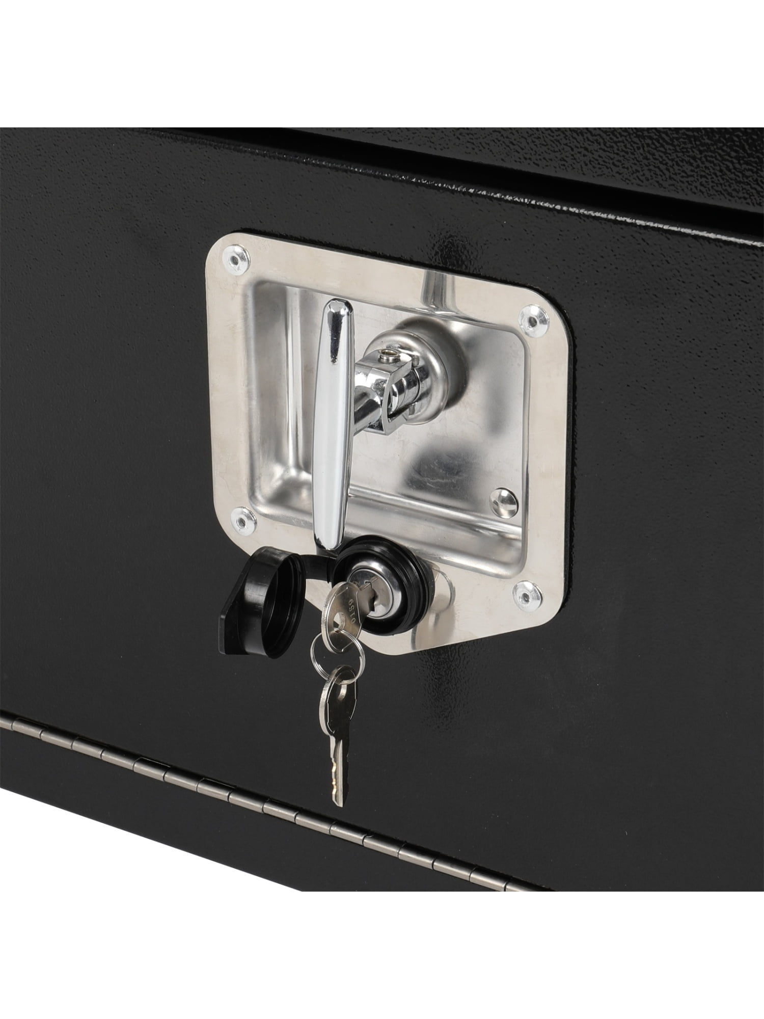 SCITOO 28inch Iron Tool Box With Key Black - Rectangle Heavy Duty Waterproof Storage Organizer Chest With Two Chains And One Lock for Truck,Trailer,Pickup,RV 27.75"x10.5"x10"
