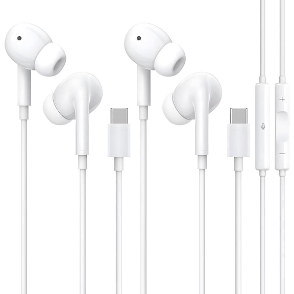 USB C Headphones for iPhone 15/16/17 Pro Max, Type C Headphones Built-in Microphone and Volume Control, Hi-Fi Stereo Noise-Cancelling Earbuds, Wired in Ear Earphones for Galaxy S25 S24 S23 S22
