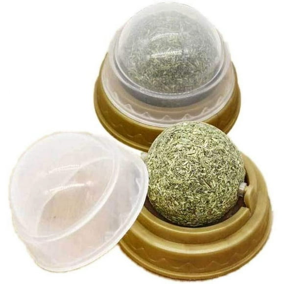 Lot de 2 balles d'herbe à Chat, Feuille de Menthe Pure Naturelle rotative,5*4cm Jouet interactif pour Chat, Jouet pour enlever Les Poils des Chats
