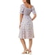 thumbnail image 3 of VESTIDO DE MUJER INSPIRE CHIC Con Cuello Cuadrado Floral y Mangas Cortas Abullonadas Vestidos Midi de Primavera Verano Púrpura 3XL, 3 of 7