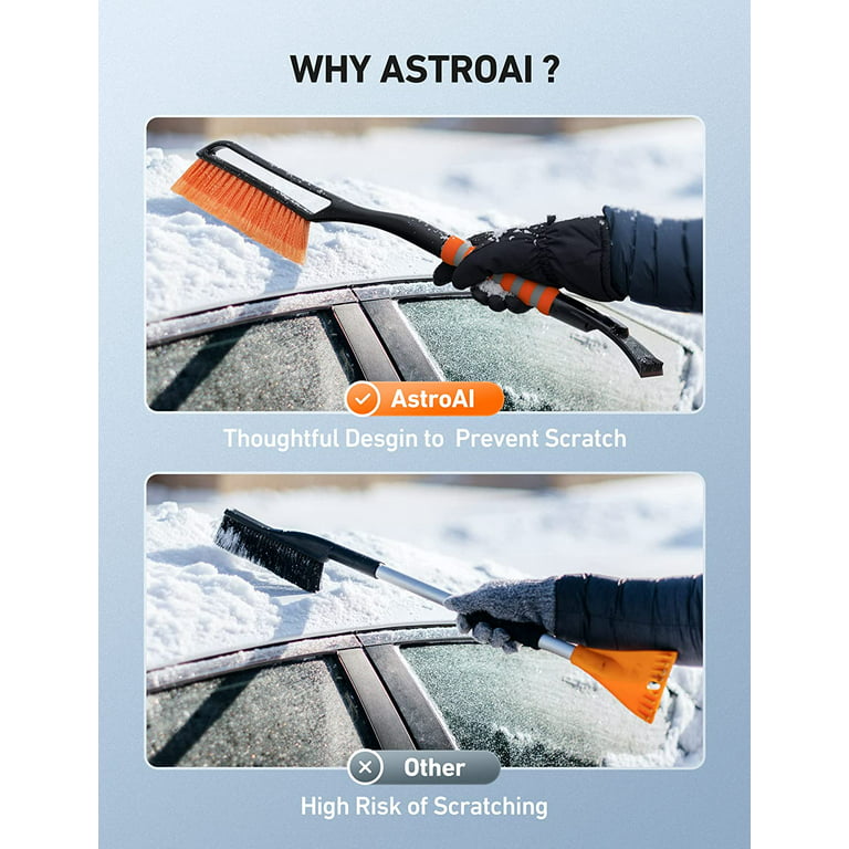 AstroAI Ice Scraper and Detachable Snow Brush for Cars, Foam Grip, 1 Pack, Yellow, Size: Small