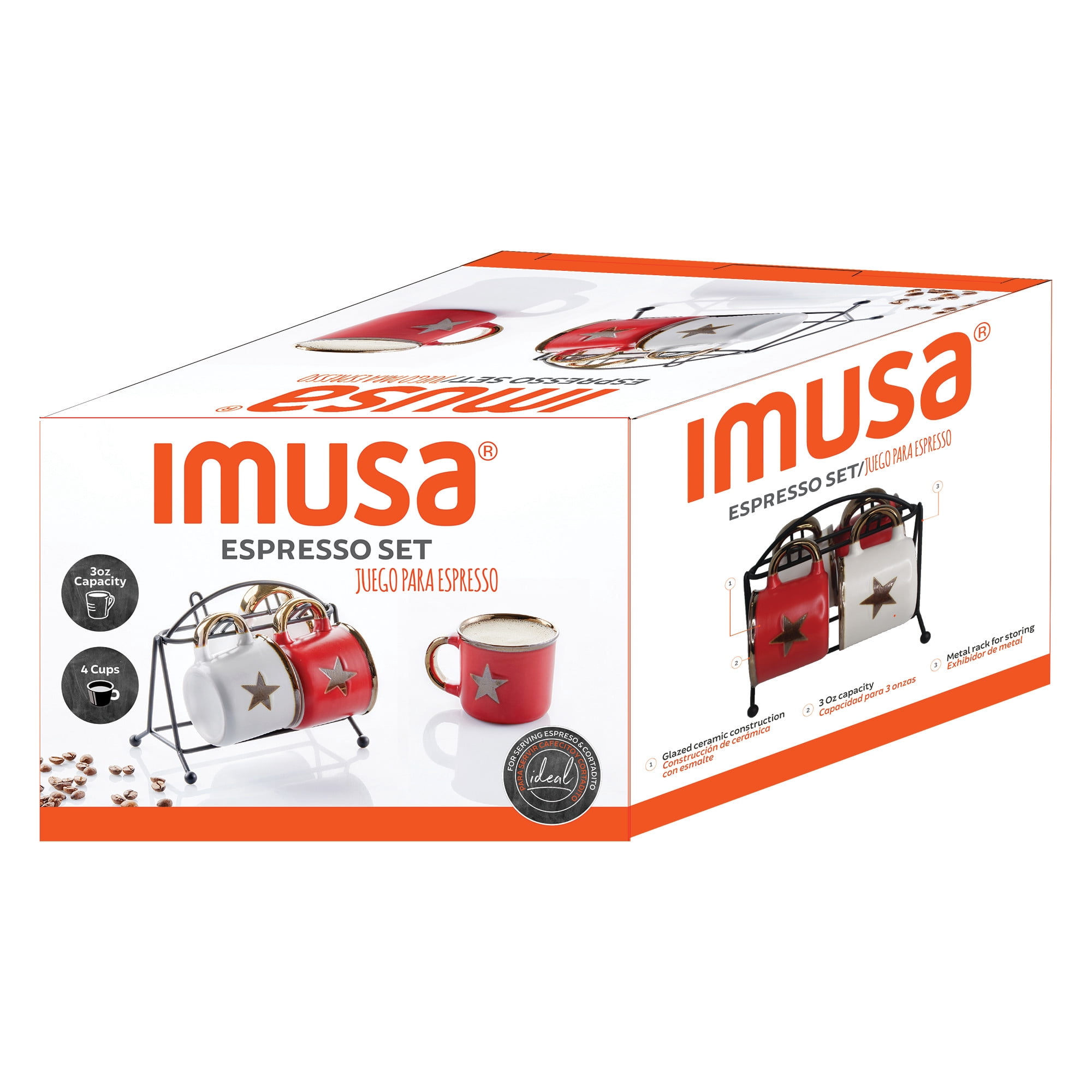 IMUSA 4 CUP RED/ WHITE START ESPRESSO CUP SET