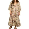 thumbnail image 1 of Robe Évasée à Manches 3/4 Col en V pour Femmes avec Imprimé Floral, 1 of 5