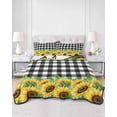 thumbnail image 2 of Quilts Twin-XL Size Bedding Set, Summer Sunflowers Lightweight Quilted Comforter, Rustic Botanical Flowers Black Plaid Soft Reversible Bedspread Coverlet with Pillow Covers for All Season, 68" x 98", 2 of 7