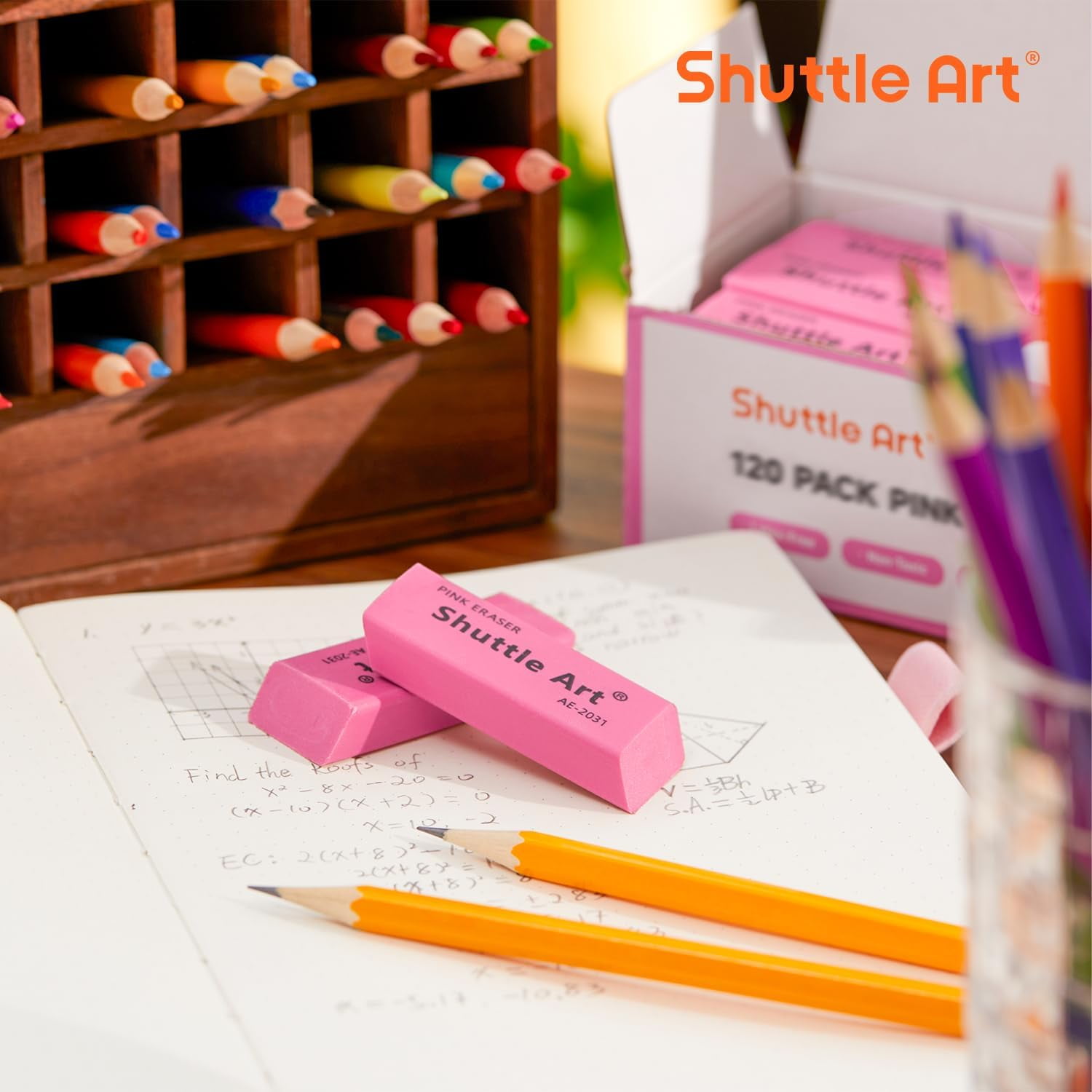 Pink Erasers, Shuttle Art 120 Pack Pink Erasers Bulk for Office, Latex-Free Soft Erasers as Office Supplies