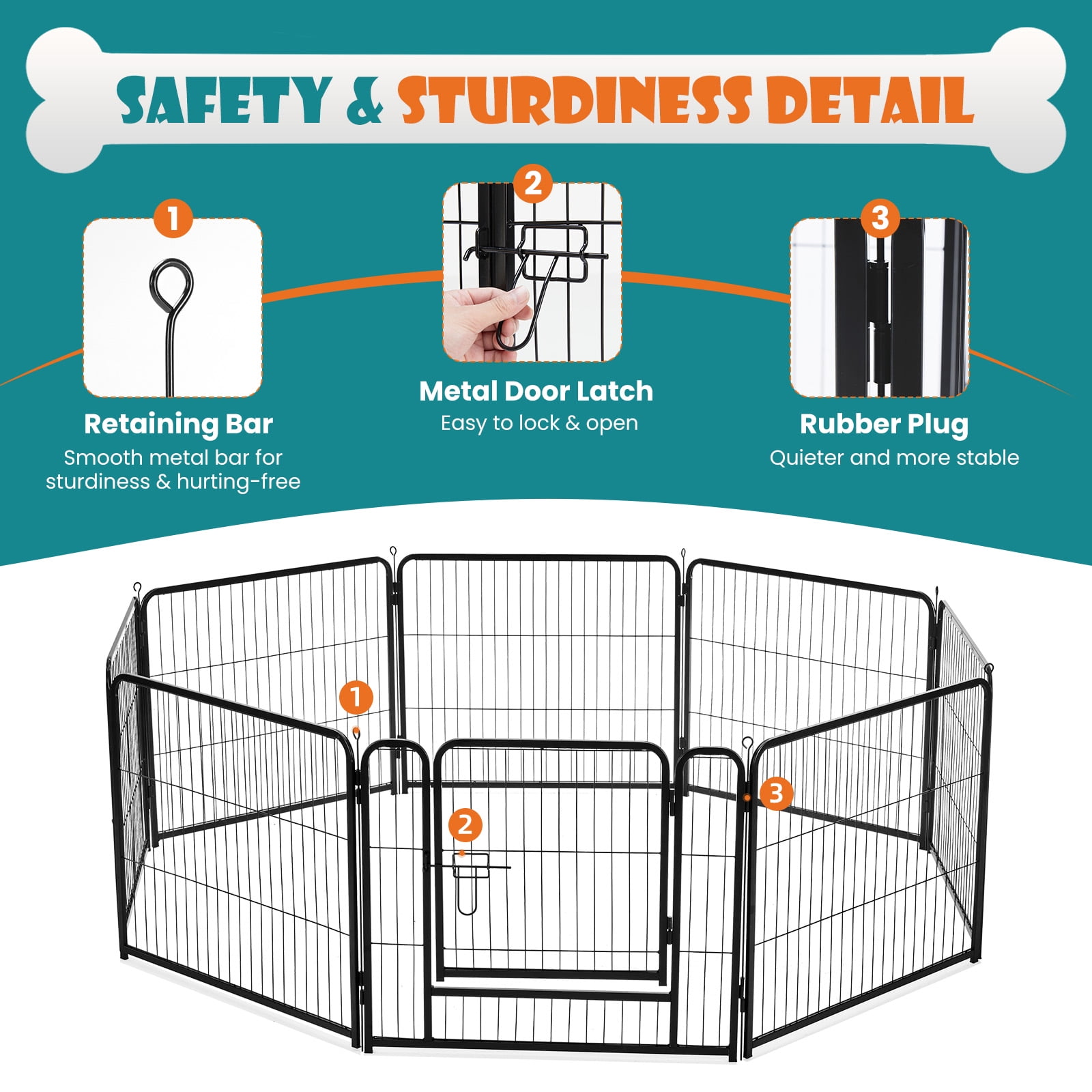 CONCETTA 24-Inch Dog Playpen with Secure Locking Door - Foldable 8-Panel Metal Exercise Pen for Puppies, Small Animals - Portable, Space-Saving Indoor/Outdoor Pet Enclosure