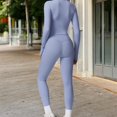 thumbnail image 3 of High-Waisted Ribbed Fitness Leggings - Medium, Blue, 3 of 6