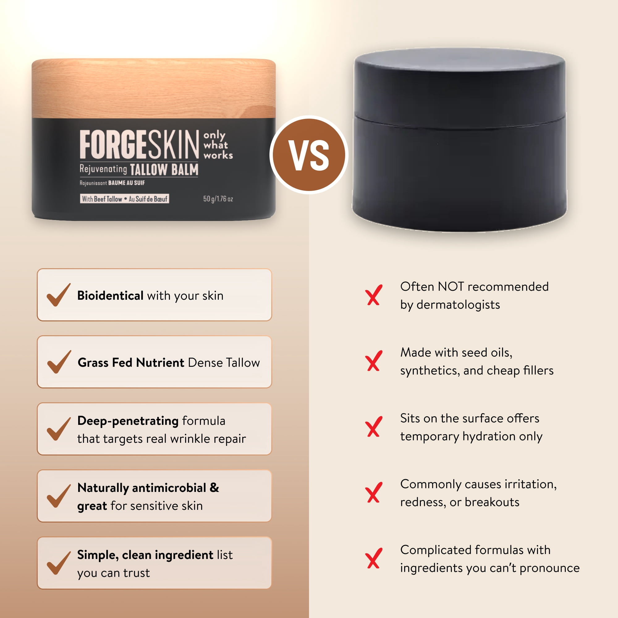 Forge Skin® Rejuvenating Beef Tallow Balm [TALLOW-BASED] Moisturizer for Face Hydration - Hydrating Anti Aging Skin Cream - Natural Facial Skincare Lotion with Essential Oils (1.76 OZ)