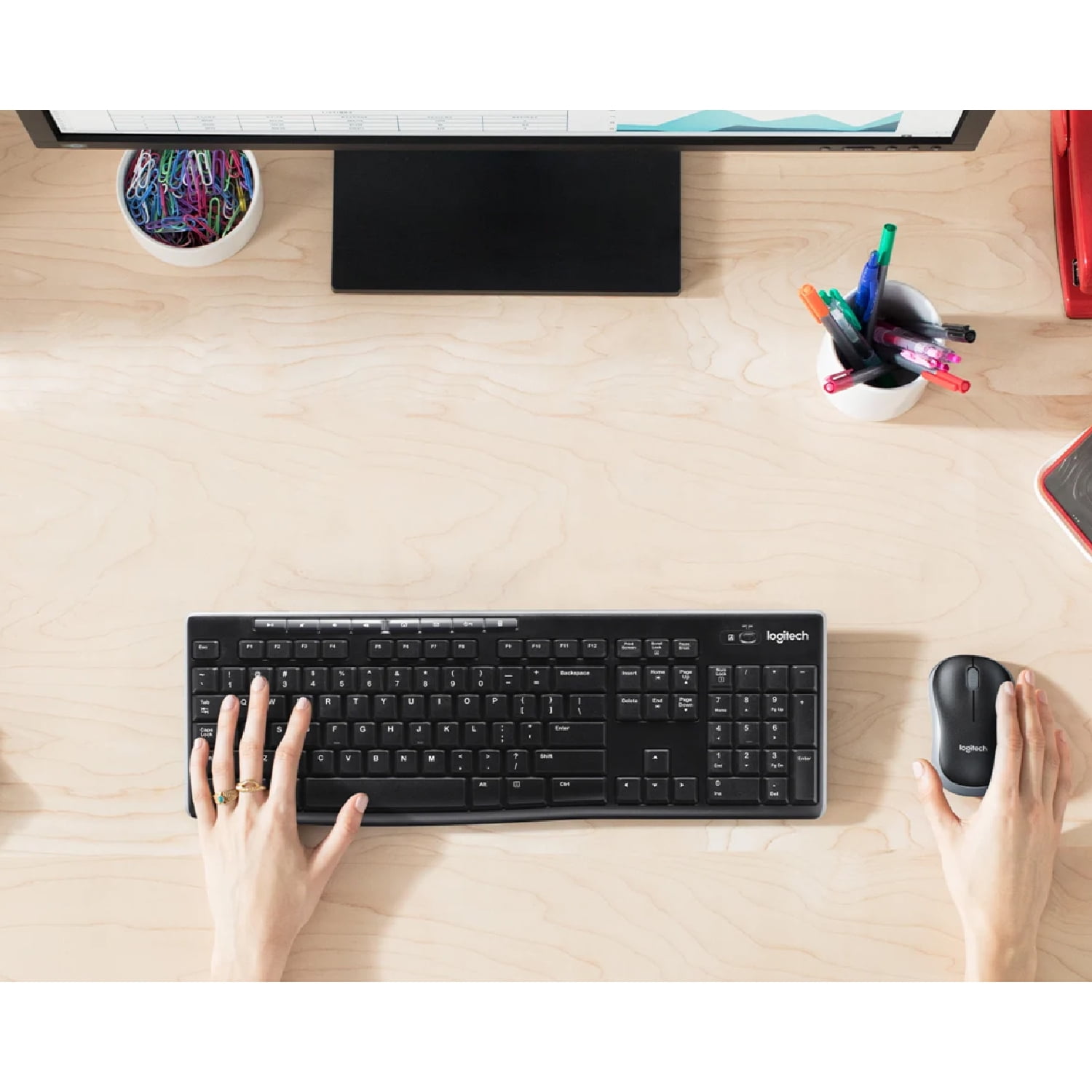 Logitech MK270 Wireless Keyboard & Mouse Combo Active Lifestyle Travel Home Office Must-Have Modern Bundle with Micro Mirror Portable Wireless Bluetooth Speaker, Gel Wrist Pad & Gel Mouse Pad