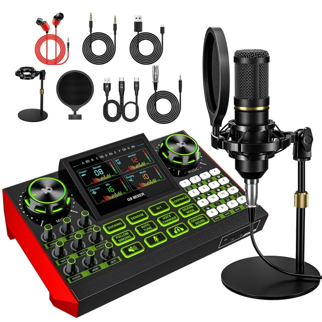Paquete de equipo de podcast: interfaz de audio neculogy G9 con micrófono BM800
