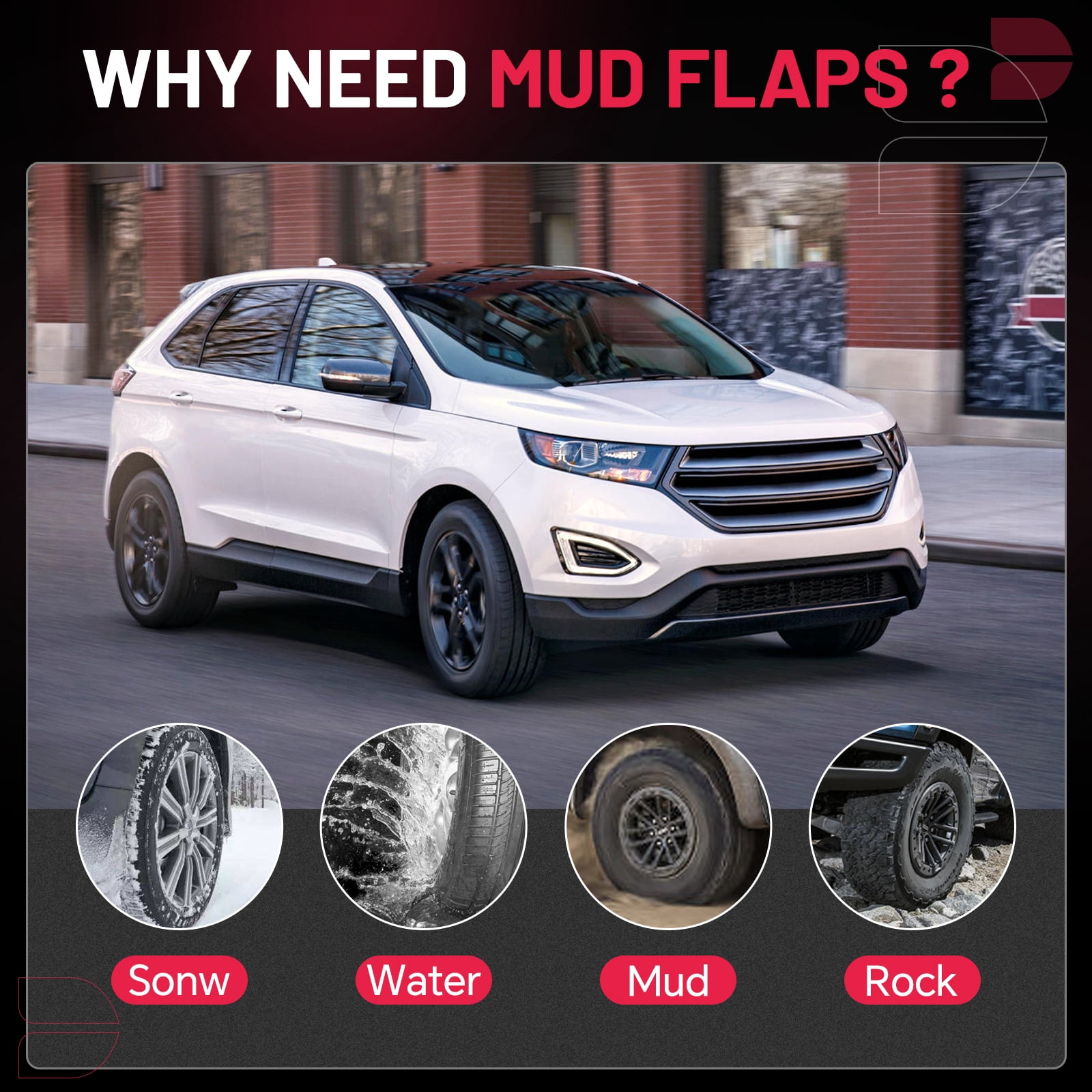 SPEEDWOW Mud Flaps Splash Guards 4PCS Front & Rear Side Mud Guards Compatible with Ford Edge ST Sport Utility, 2019-2020