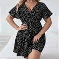 thumbnail image 1 of Robes pour Femmes 2024 Femmes Grande Taille Imprimé Taille Élastique Col en V Manches Courtes Robe en Liquidation, 1 of 6
