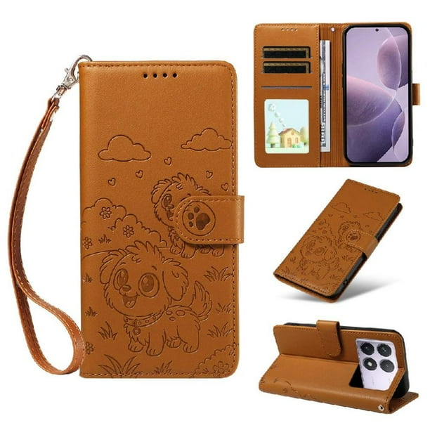 Funda Cartera GANGXUN con Diseño de Perrito en Relieve para Xiaomi POCO F6 Pro , Protección 360° con Ranuras y Correa Desmontable