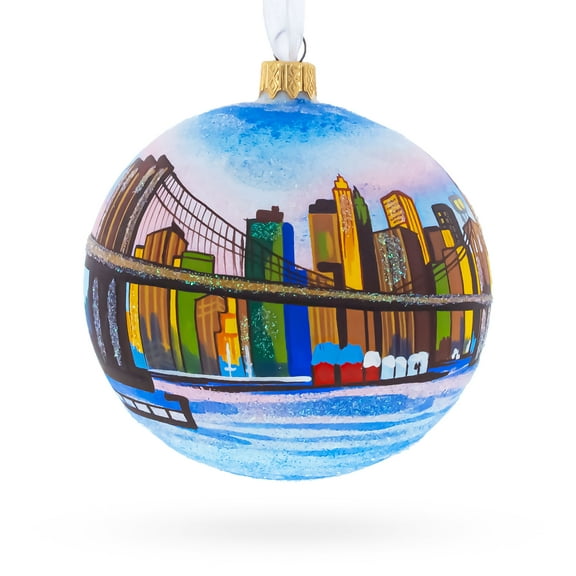 Brooklyn Bridge, New York, USA Glass Ball Christmas Ornament 4 Inches