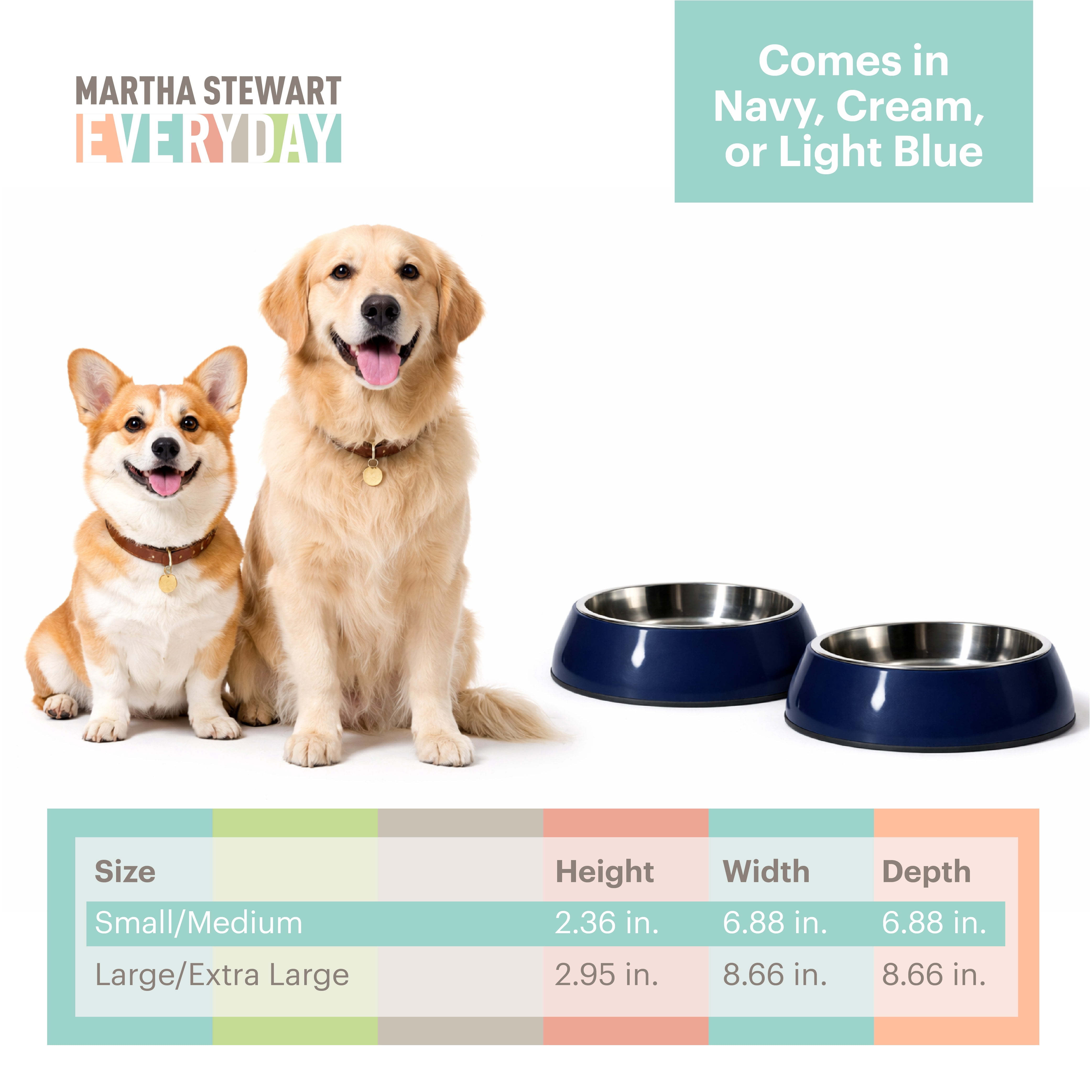 3-in-1 Melamine Dog Bowl Set with Navy Lid for Small/Medium Dogs
