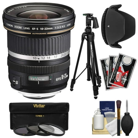 Canon EF-S 10-22mm f/3.5-4.5 USM Ultra Wide Angle Zoom Lens with Tripod + 3 Filters + Hood + Kit for EOS 70D, 7D, Rebel T5, T5i, T6i, T6s, SL1 (Best Ultra Wide Angle Lens For Canon 7d)