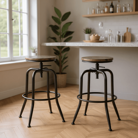 Homy Casa Set of 2 Adjustable Bar Stools with Cushioned Seats and Swivel Function for Home Bars, Kitchens and Casual Dining Areas