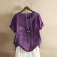 thumbnail image 4 of Birdeem Blouses pour Femmes Haut Décontracté en Coton et Lin Imprimé Manches Courtes T-Shirt à Boutons Blouse Tops, 4 of 12