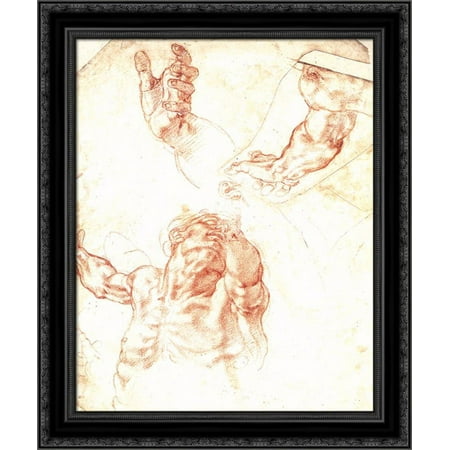 The Study of Adam 20x24 Black Ornate Wood Framed Canvas Art by Michelangelo