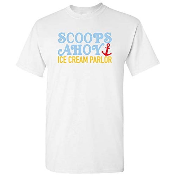 Scoops Ahoy Ice Cream Parlor - Starcourt Mall Hawkins Indiana Steve T Shirt - Medium - White
