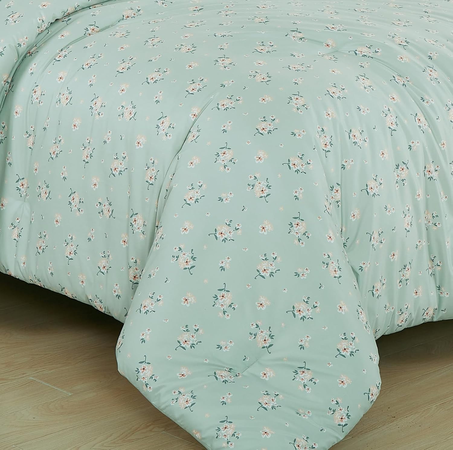 Chezmoi Collection Thistle 2-Piece Tranquil Floral Comforter Set Twin, Soft Green White Floral Printed Microfiber Lightweight Bedding Set for All season