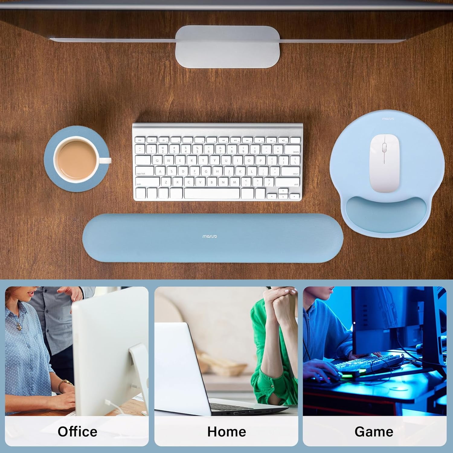 MOSISO Wrist Rest Support for Mouse Pad&Keyboard Set, Circle Curved Ergonomic Mousepad&Coaster Non-Slip Base Home/Office Pain Relief&Easy Typing Pad with Soft Cloth&Silicone Lining