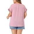 thumbnail image 3 of Agnes Orinda Women's Plus Size Tops Chiffon Swiss Dots Short Sleeves Lace Crochet Pleated Blouse 1X Pink, 3 of 5