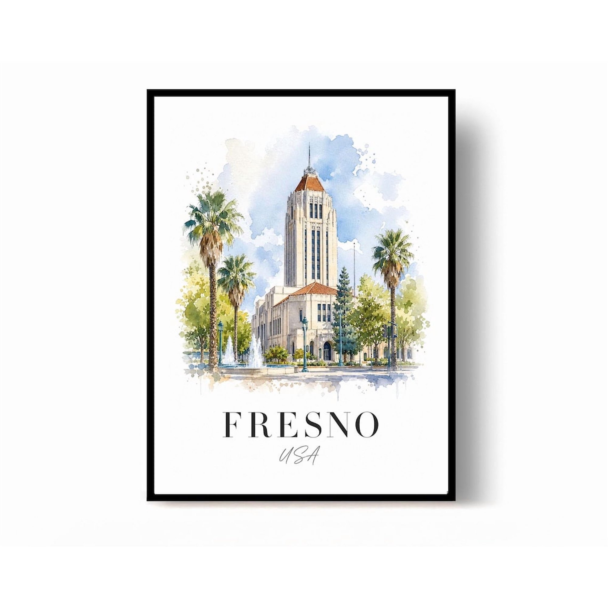 Fresno Usa Travel Poster Print Wall Decor