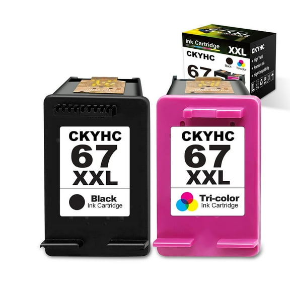 High Compatibility 67XXL Ink Cartridge Replacement for 67 XXL 67XL for Envy 6030 6020 6052 Envy Pro 6420 6452 6455 Deskjet 1210 1255 DeskJet Plus 4155 4158 Printers (1 Black, 1 Tri-Color)
