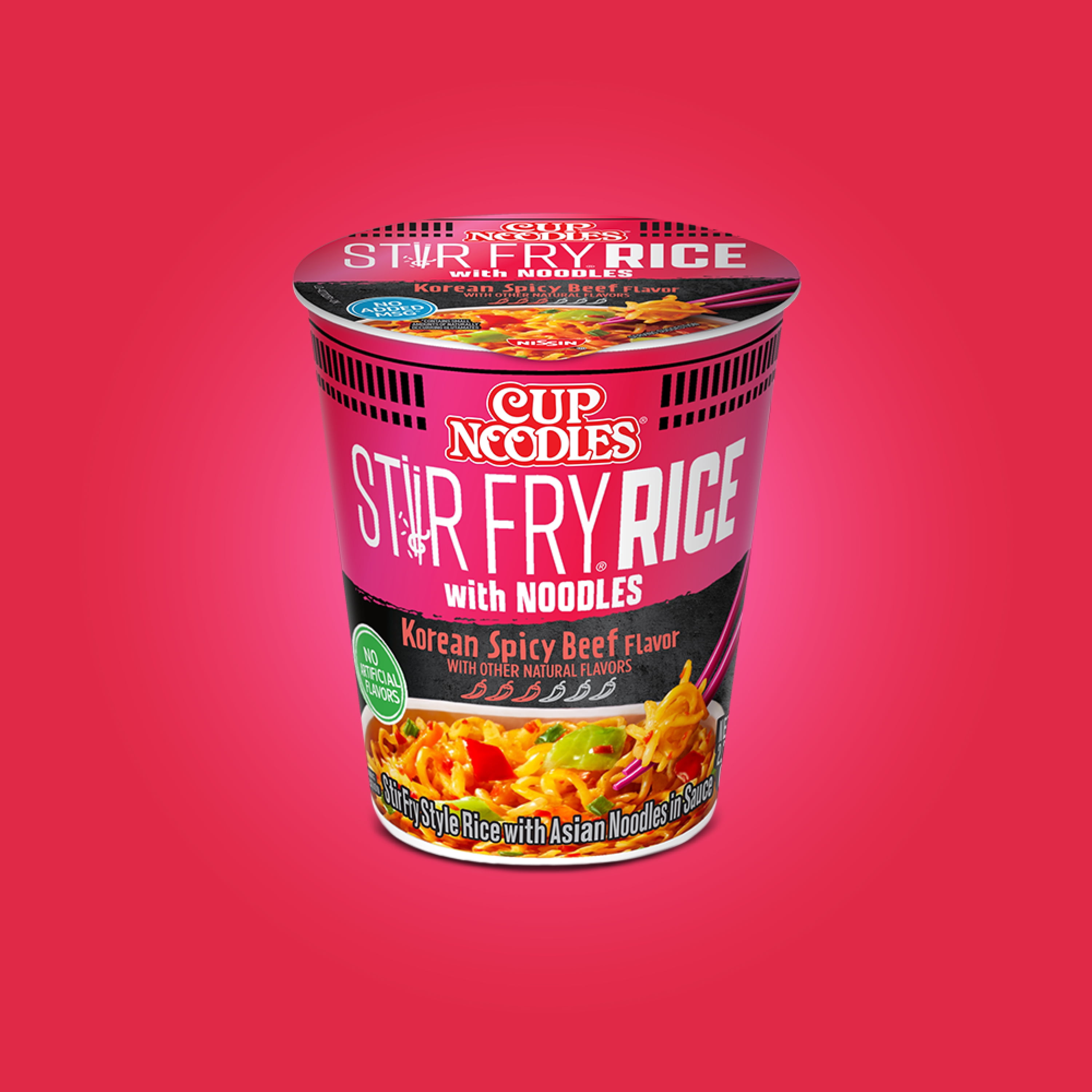 (6 pack) Nissin Foods Cup Noodles Stir Fry Rice with Noodles, Korean Spicy Beef Flavor, 2.36 oz Cup, Shelf-Stable