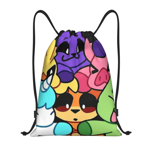 Zufioo Smiling Critters Print Sports Cinch Sack Gym String Bags Machine Washable Heavy Duty String Backpack for Men Women-Medium