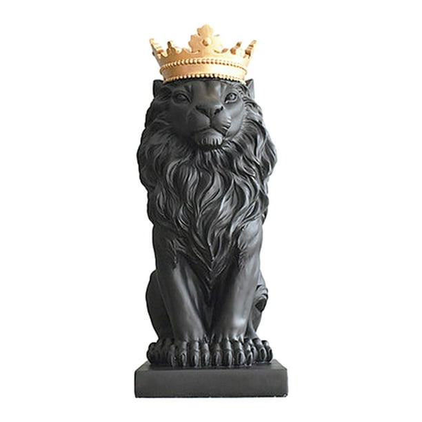 Kearding Los artes hechos a mano de la estatua del león de oro de la con mano de obra artística agregan encanto a la animal Decoración del hogar negro