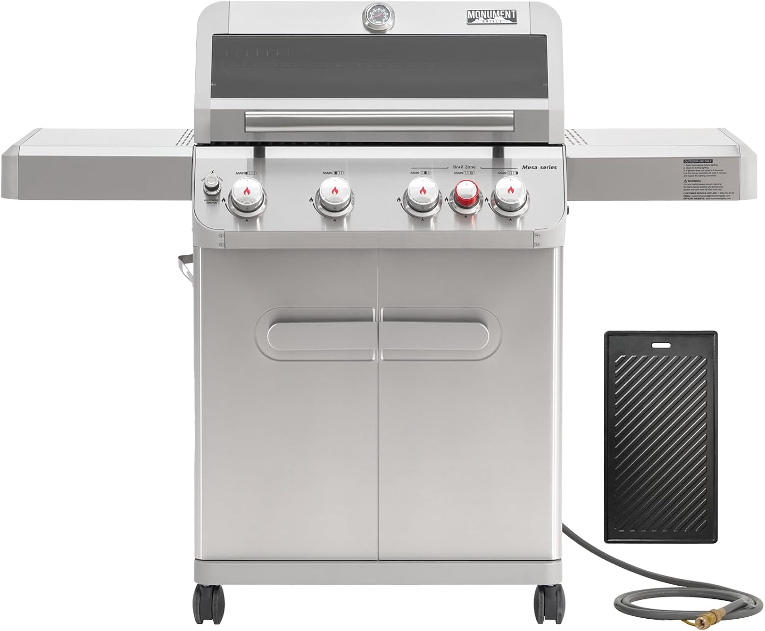 Monument Grills 4+1 Burner Natural Gas Grill Includes Cooking Plate & Natural Gas Hose