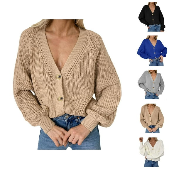 Women's Long Sleeve Knit Sweater Open Front Cardigan Button Loose Outerwear Cardigan Sweaters for Women