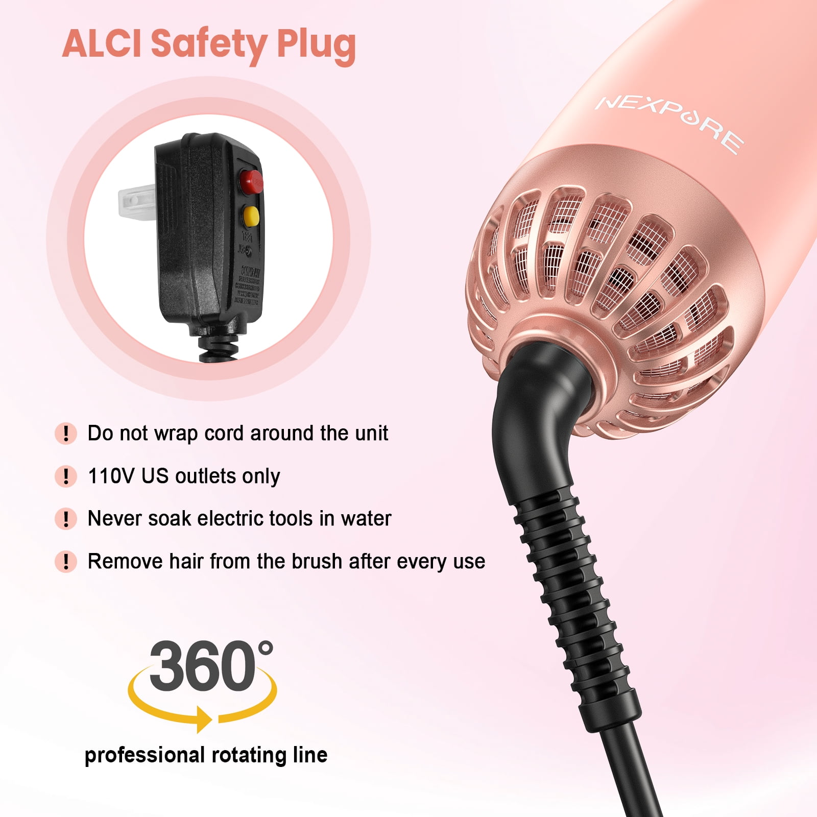 NEXPURE 4-in-1 Blow Dryer Brush for Thick Hair, Ionic Hot Air Hair Volumizer
