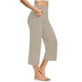 thumbnail image 4 of MLQIDK Yoga Capri Pants for Women Dressy Casual Yoga Leggings Knee Length High Waisted Light Weight Pants Trendy Summer Pedal Pushers with Pockets Beige M, 4 of 6