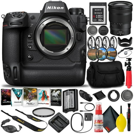 Nikon Z9 FX-Format Mirrorless Camera Body (1669) (Intl Model) + 24-120mm f/4 S Lens + 32GB XQD Memory Card + Editing Software + Camera Bag + Pro Filter Kit + 12" Tripod