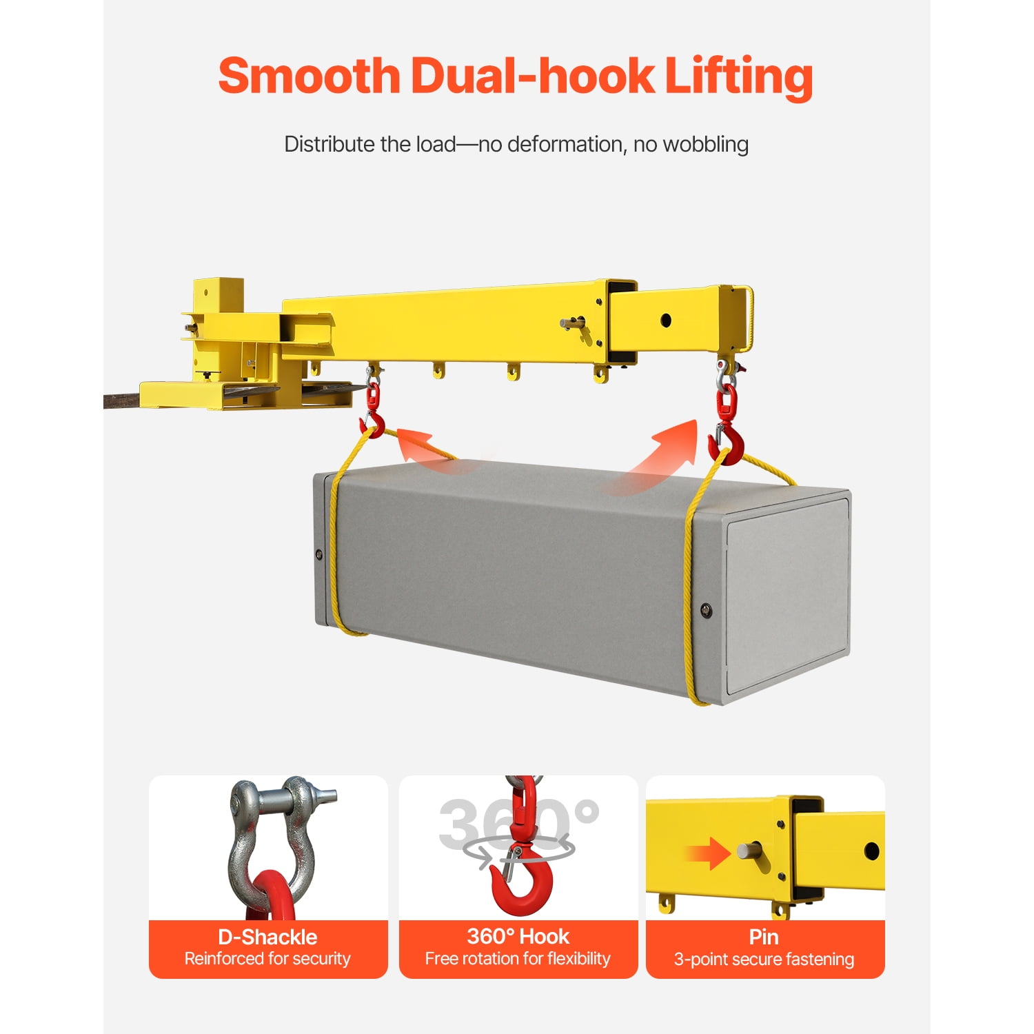 KFFKFF Mobile Forklift Crane, Load Limit of 6000lbs, Manually Adjustable Boom Reaches 56.1 inches, Equipped with Dual Hooks, Versatile Forklift Crane Extension for Warehouses