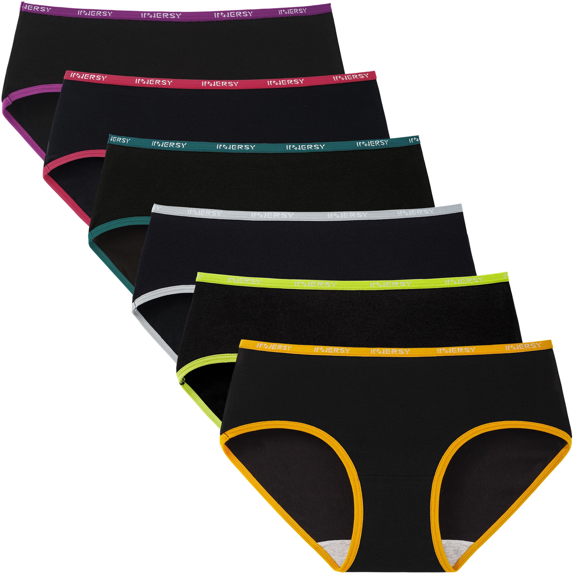 INNERSY Womens Underwear Cotton Briefs High Waisted Postpartum Panties 5  Pack (M, Blacks With Contrast Waistband) 