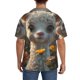 thumbnail image 3 of Balery Adorable Llama In Flowers Camisa Casual de Manga Corta con Botones para Hombre, Texturizada, Estilo Cubano, para Playa, Verano-Large, 3 of 5