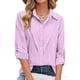 thumbnail image 4 of Camisas de Manga Larga para las Mujeres Blusa de Túnica de Imitación de Botón de Solapa de Ajuste Suelto con Tela Suave, Top de Verano Transpirable para Uso Diario Informal, 4 of 7