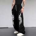 thumbnail image 2 of CONZONE Men's Baggy Sweatpants Gothic Wide Leg Pants for Men Trendy Elastic Waist Graphic Y2K Soft Streetwear Joggers With Pocket, 2 of 6